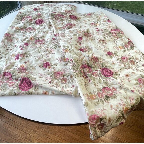 Vintage 90s curtains, beige with pink roses, pair 2 panels with tiebacks - Picture 7 of 10
